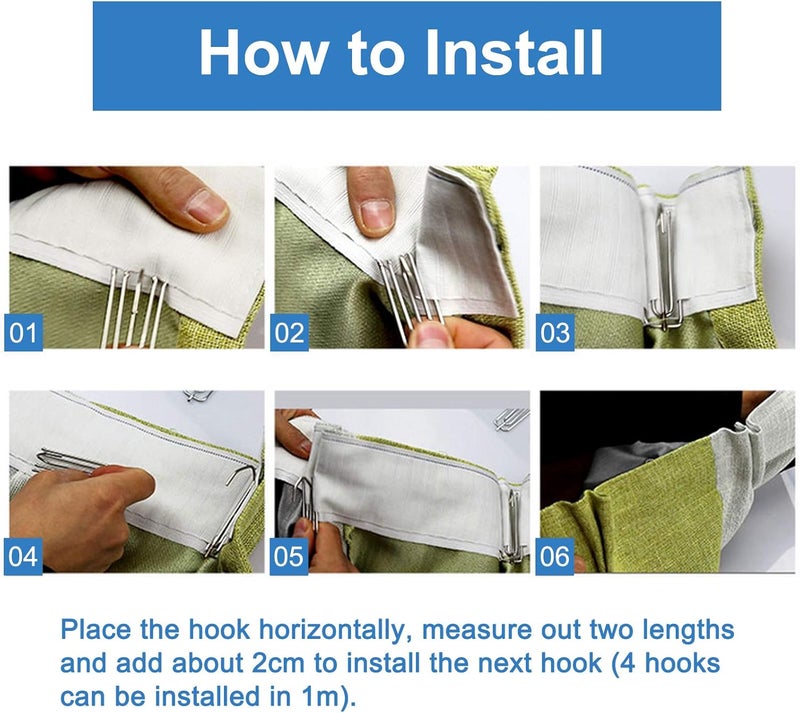 INCREWAY Curtain Accessory, 10 Meters/10.9 Yards White Curtain Heading Deep Pinch Tape Pull Pleat Tape with 20 Pcs Stainless Steel 4 Prong Curtain Pleat Hook Clip - Image 4